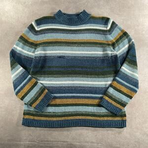 Vintage Women’s Alfred Dunner Rayon Acrylic Blue Striped Knit Sweater Medium